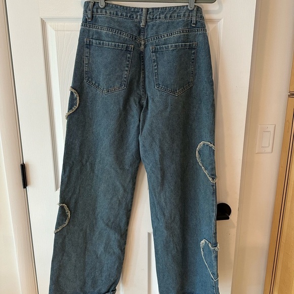 Angel Kiss Heart Patch Blue Jeans Y2K Wide Leg Low Rise Baggy Jeans size 7/28 - Picture 4 of 5